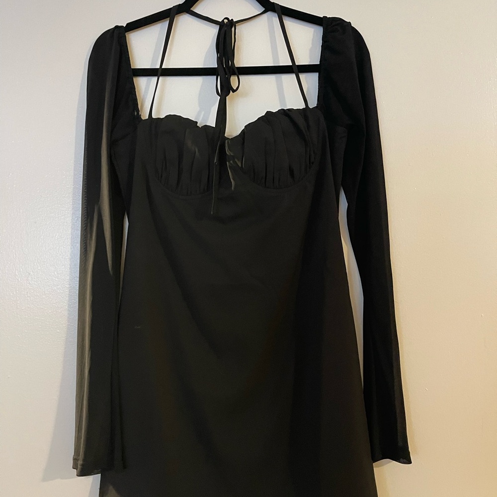 Princess Polly Dyer Sheer Sleeve Mini Dress Black
